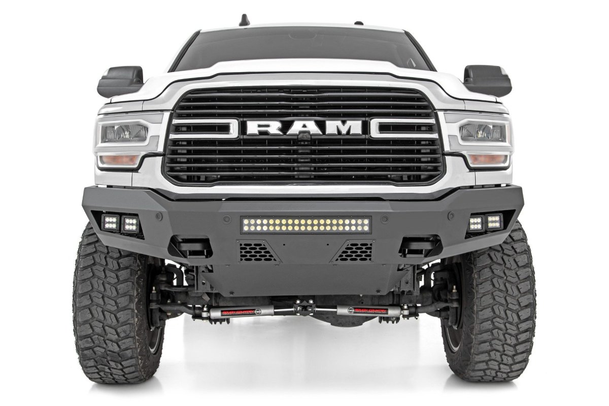 Ram 2500 Front Bumper - Rough Country - LED with Black-Series 2in LED Cubes + 20in LED Light Bar - '19-'23
